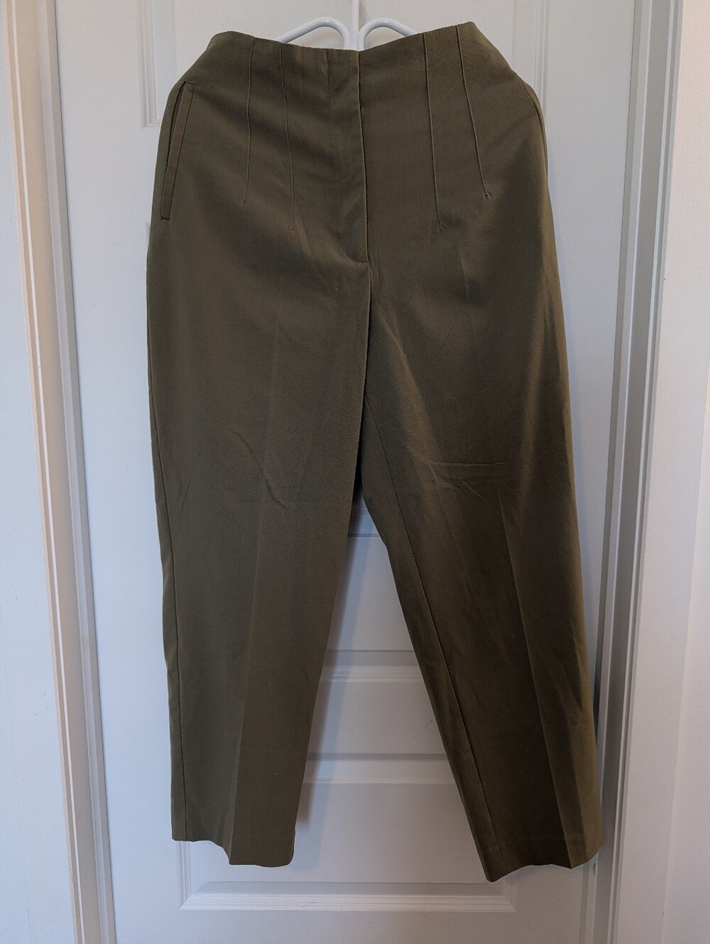 High-Rise Olive Straight-Leg Pants